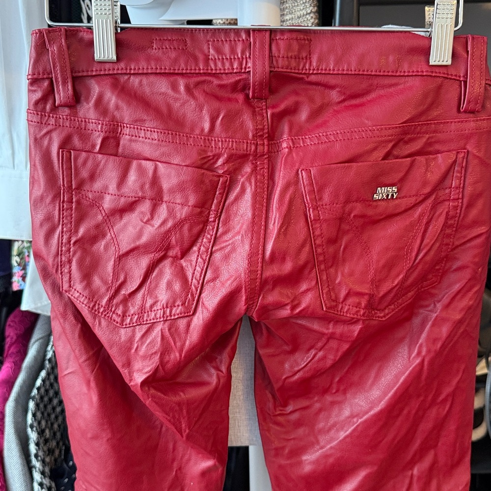 Miss Sixty Bold Red Leather Trousers - Picture 3 of 3